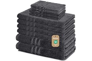 Lavea 10-teiliges Handtuchset Elena aus 100% Baumwolle - Anthrazit, 4 x Handtuch, 2 x Duschtuch, 2 x Gästetuch, 2 x Waschhandschuh, Handtücher Set weich, saugstark & pflegeleicht – Oeko-TEX