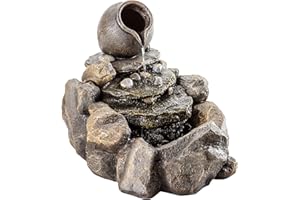 Dehner Gartenbrunnen Florero mit LED Beleuchtung, Steinoptik, ca. 58 x 69 x 54.5 cm cm, Polyresin, grau/braun