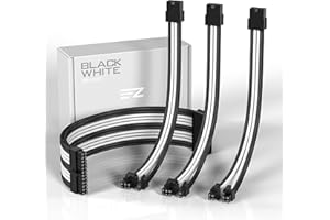 EZDIY-FAB PSU zestaw przedłużający do kabla, pleciony przedłużacz kabla ATX, miękki nylonowy pleciony z grzebieniem 24-pinowym/8-pinowym/8-pinowym/8-pinowym/4-pinowy-300 mm, czarno-biały