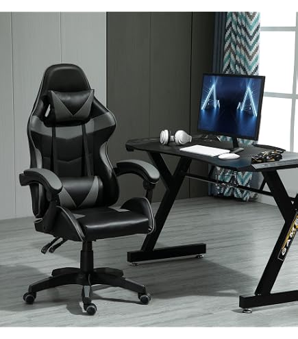 IDMarket Fauteuil Gaming Alex Réglable Avec Repose-Pied, Coussin Lombaire Et Tête - Noir
