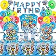 WD1. yumcute 82Pcs Supplies Set+Party Ballons, Party Tableware Set, Reusable Birthday Party Paper Plates Cups Napkins and Tablecloth Sets Kids Birthday Decorations for 20 Guests