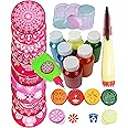 Oramsa® Ready to Draw Rangoli Making Kit of 10pc Jali 8" + 1 Patta Pen + 3 Filler + 1 Rangoli Pen + 6 Stamp + 6 Bottle Color