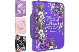 DEHITE Bible Covers for Women and Girls Large Medium Size - Bible Case Carrying Bag Fits Book 10.1 x 7 x 1.9 Inches - Purple Floral Bible Holder with Pockets - Christian Confirmation Recovery Gift Accessory