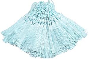 Makhry 100pcs Nappe Segnalibro 13cm / 5 Pollici Filo di Seta con 2-inch Cord Loop e Piccolo Nodo Cinese per la Creazione di Gioielli, Souvenir, Segnalibri, Accessori Artigianali Fai da Te(Azzurro)
