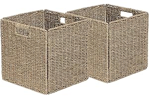 Box and beyond - Lot de 4 Paniers de Rangement - 31 x 31 x 31 cm - Jonc de Mer Naturel - Pliables - Avec Poignées - Rangement, Déco - Chambre, Salon, Bureau - Style Bohème et Chic