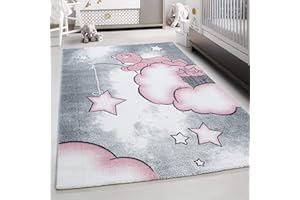 ‎TEPPIUM Teppium Children's Rug for Boys and Girls Bear Pattern 120 x 170 cm Pink Short Pile Washable Rug Extra Soft and Hypoallergenic Rug for Children's Room, Baby Room and Playroom