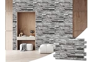 MYDEKOR 3D Wall Panels for Living Room Kitchen Decorative Tiles PVC Plastic Cladding (Grey Stone Stacked 10 Pcs 4.9m2)