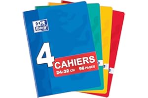 OXFORD Lot de 4 Cahiers Color Life 24x32cm Grands Carreaux Seyès 96 Pages Agrafées 90g Couleurs Assorties