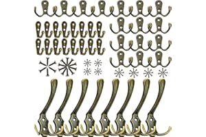 PURETÉAVHOM Kleiderhaken Wand 40Pcs Garderobenhaken Vintage 16 Haken zum Schrauben 16 Doppelt Wandhaken 8 Drei Schlüsselhaken Bronze Kleiderhaken Garderobe Retro mit 80 Schrauben für Bad Küche Büro Schlafzimmer