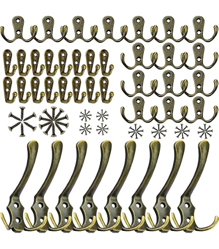 6x Vintage Doppelhaken Aus Metall – Wandmontiert Für Handtücher, Schlüssel & Deko (Gold)