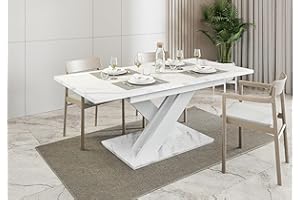 GENERIC Extendable Dining Table | Modern Folding Kitchen & Living Room Table, Scratch-Resistant High Gloss Surface | Space-Saving Dining Table for Small Apartments White, 140-180 x 75cm (White Bianco Marble)