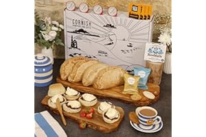 MARIELLE The Cornish Cream Tea & Pasty Hamper 4 Person Deluxe Gift Inc Fresh Scones, Tea, Jam, Roddas Clotted Cream & 4x Gourmet Cornish Pasties Gift Hamper Anniversary, Special Occasions