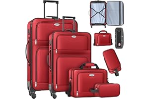 KESSER® Lot de 4 valises de voyage - Sac à roulettes en tissu avec serrure TSA - Roulettes à 360° et poignée télescopique - Sac cosmétique - Valise légère et grande