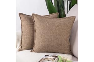 Madizz 2 Pezzi Lino Copricuscini Morbido Decorativo Fodere per Cuscino Lusso Stile per Divano Camera da Letto 45x45 cm Marrone chiaro