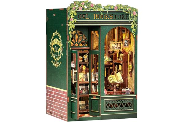 Cutefun DIY Book Nook Kit – Miniatyrhus kit – Dockhus kit LED-ljus med sensor lämplig för tonåringar och vuxna bokhylla dekor kreativa födelsedagspresenter (OWL Bookstore)
