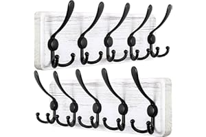 WEBI Appendiabiti da Parete,Attaccapanni da Muro con 5 Ganci Tripli,Appendiabiti da Muro,Attaccapanni da Parete Legno,Appendino da Muro per Cappotto,Vestiti,Nero su Bianco,2 Pezzi