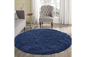 Serdim Rugs Plain Living Room Shaggy Area Rugs, Navy, Round 120x120cm(4x4')