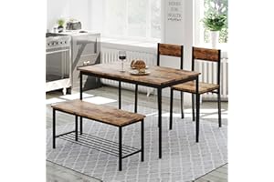 MODERNLUXE Dining Table and Chairs Set of 2 with 1 Bench, Garden Bench Home Furniture Set Dining Room Furniture, Solid Table & Sturdy Metal Frame Industrial, Rustic Brown
