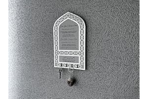 SELAM ISLAMIC WALLART Key Holder, Dua for Entering and Leaving Home, Islamic Home Decor, Housewarming Gift, Islamic Wall Art, Muslim Gift, Eid Gift, Mihrap Shape (Silver, Small)