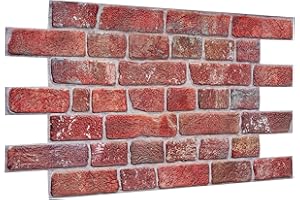NOVECRAFTO 3D Paneles Decorativos Para Pared Conjunto de de 10 Hojas que cubren 4.61 m² - PVC Paneles Para Paredes Interiores - Tamaño del Panel decorativo pared 96x48cm – Efecto Ladrillo Retro Rojo Antiguo