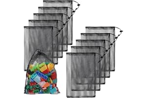 LIQWEI 10 Stück Netzbeutel Mit Kordelzug, 30x20cm Mesh Tasche tragbare Aufbewahrungstaschen, Klein Netztaschen Schwarz Weiß Strandtasche Klein Reisebeutel für Reisen Spielzeug Kosmetik