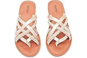Veittes Sandalias planas para mujer - Moda Slip On Trenzado Puntera Tanga Tiras Primavera Verano Zapatos.