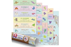 Quarterhouse Spanisch sprechende Länder Poster Set für das Klassenzimmer, 18 lateinamerikanische Länder, Spanisch ESL Learning, 5 Stück, 30,5 x 45,7 cm