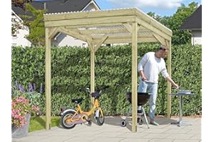 Belladoor Holzunterstand UNIPORT | Holz Gerätehaus | Kaminholzregal | Holzregal Außen | Terrassenüberdachung | BxTxH: 203 x 199 x 230 cm | Pfosten 7 x 7 cm | Inkl. Transparenten PVC-Dachplatten