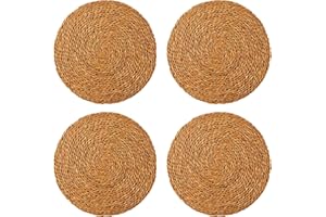 Solycarpa Pack de 4 Bajo Platos Redondos de Enea de 35 cm - Mimbre Artesanal para Decoración de Mesa, Protección de Superficies, Cenas Elegantes y Eventos