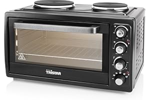 Tristar Four à convection avec 2 plaques chauffantes, Capacité : 38 L, 3100 W, Plaque de cuisson et gril, 90-230 ⁰C, adapté pour le camping, OV-1442, Noir