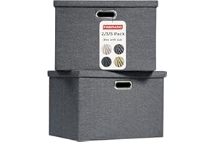 FABINADO 260g/m² XLarge Fabric Storage Boxes with Lids, Linenette Storage Baskets for Clothes & Toys, Odour Dispersal Process, 3mm Support Layer, Reinforced Edges, 2 Pack, Graphite Grey