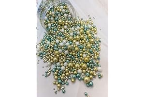 CAKE N BAKE Metallic/Shimmer Balls Edible Cupcake Cake Topper Sprinkles (90G Tub) (Green and Gold Mix)