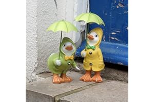 FHFY GARDEN Dilly and Dally Garden Ducks, garden ornaments, Pair of Ducks, 21cm high with detachable umbrellas