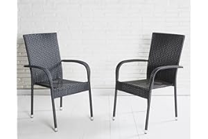 ‎LC GARDEN Set of 2 Garden Armchair stackable chair in black with armrests Excl. For garden, patio, balcony or Garden Furniture Bistro Chairs Patio/Balcony Chair Kitchen
