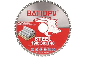 BATIOPV Hoja de sierra circular 190 x 30 mm, 48 dientes para cortar acero, aluminio y tuberías metálicas - Compatible con Dewalt y Makita, Einhell, Bosch