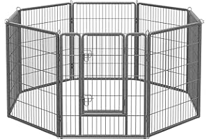 Feandrea Freilaufgehege, Laufstall DIY, mit 8 Gitterplatten je 77 x 100 cm, 2 L-förmige Riegel, transportabel, für innen und außen, Haustiere ohne Halsband, grau PPK81G