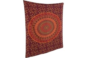 RAJRANG Tapisserie Mandala Rouge Tenture Murale Tapisserie Hippie Indienne 213x137 cm Floral Cotton Home Decor