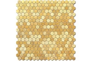 VAOVI Selbstklebende Mosaik Fliese Gold Küche Wand,Wandfliese Metall mit Facette Gold Matt und Glänzend Fliesenaufkleber Kleines Sechseck(5 Matte)