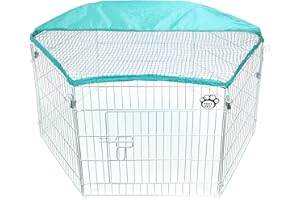 Rabbit Run Playpen Galvanised 6 Panels 48 x 48 inch's by Cozy Pet with Protective Cover Guinea Pig Pen, Dog Puppy Cage, Ferret Play Pen RR01