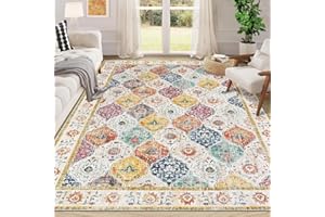 SHACOS Dywan w stylu vintage, zmywalny, do salonu, duży, 160 x 230 cm, boho, miękki dywan z krótkim włosiem, marokański dywan, postarzany kwiatowy, antypoślizgowy akcent do sypialni, jadalni, kolorowy