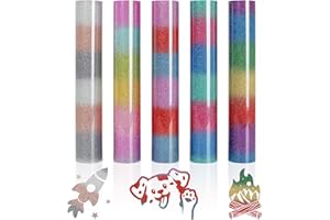Prime Vinyl Heat Transfer Vinyl 5Pcs Glitter HTV Vinyl, 12"x10" inch Glitter Rainbow Iron on Vinyl for for Silhouette Cameo, Cricut Maker, Heat Press for Clothes, Hats, Pants, Other Fabrics