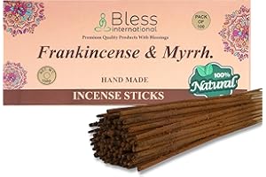 BLESS INTERNATIONAL Bless-Frankincense-and-Myrrh 100%-Natural-Handmade-Hand-Dipped-Incense-Sticks Organic-Chemicals-Free for-Purification-Relaxation-Positivity-Yoga-Meditation The-Best-Woods-Scent (100 Sticks (150GM))