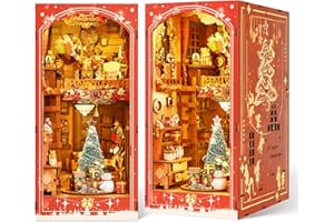 FUNPOLA Kit de Niche à Livres de Noël 3D Puzzle en Bois - Miniature d'Insertion pour Étagère LED avec Décor Festif - Cadeau DIY Parfait pour la Décoration de la Maison et des Fêtes
