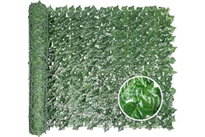 HOBUBU Artificial Ivy Privacy Fence Screen, 5m x 1m Garden Screening UV Protected Hedge Roll Screen, Faux Vine Leaf Decoration for Outdoor Garden Wall Free 50 Green Nylon Ties (39.37 * 196.85 inch)