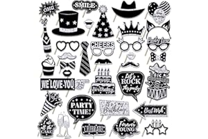QIUBOLUNY 36 PCS Geburtstag Foto Booth Requisiten Party Supplies Foto Box Zubehör Urlaub Bild Dekorationen Foto Booth Requisiten für Geburtstag Karneval Halloween Gefälligkeiten Pose Zeichen Kit Spaß für Party