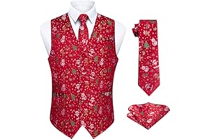 Enlision Mens Christmas Waistcoat Festive Waistcoat with Tie and Pocket Square Xmas Suit Vest Set