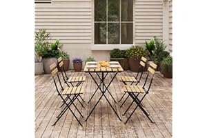 casa.pro Salon de Jardin avec Table à Manger 4 Chaises Pliantes Ensemble de Meubles d'Extérieur Terrasse Balcon Patio Capacité 110 kg par Chaise Acier Bois d'Acacia Noir Naturel