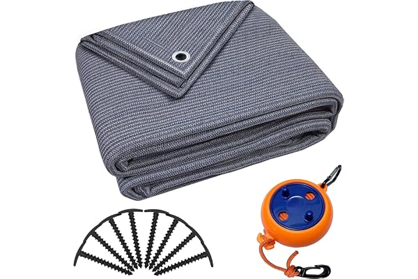 valuents Tapis pour auvent - Bleu/gris - Différentes tailles - Tapis de camping extérieur - Tapis de tente pour caravane/camping-car avec sac de transport + Plus : corde à linge et 8 piquets en T