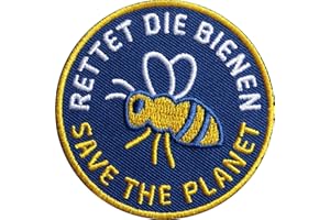 ‎CLUB OF HEROES 2 x Rettet die Bienen Patch 62 mm hochwertig gestickt/Aufbügler Aufnäher Bügel-Flicken zum aufbügeln aufnähen/Schutz Insekten Biene Planet Erde Natur Umwelt Imker Imkerei Naturschutz (Blau)