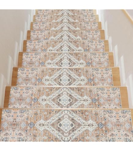 Set Da 15 Tappetini Antiscivolo Per Scale In Poliestere 55x22x4,5 Cm, Rivestimento Adesivo Riutilizzabile, Facili Da Pulire E Tagliabili Su Misura